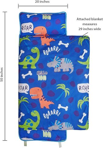 EVERYDAY KIDS Nap Mat with Removable Pillow - Roarin' Dinos - Carry Handle with Straps Closure, Rollup Design, Soft Microfiber for Preschool, Daycare, Travel Sleeping Bag - Ages 3-6 Years in Kuwait
