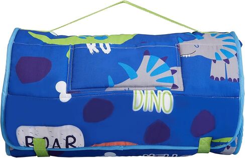 EVERYDAY KIDS Nap Mat with Removable Pillow - Roarin' Dinos - Carry Handle with Straps Closure, Rollup Design, Soft Microfiber for Preschool, Daycare, Travel Sleeping Bag - Ages 3-6 Years in Kuwait