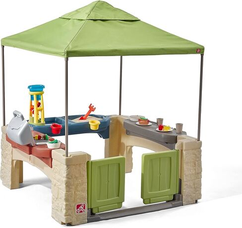 Step2 All Around Playtime Patio with Canopy Playset – Shaded Outdoor Playhouse for Kids with Realistic, Interactive Features, Room for Multiple Toddlers to Play – Dimensions: 60" H x 47.5" W x 47.5" D in Saudi Arabia
