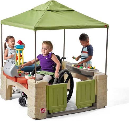 Step2 All Around Playtime Patio with Canopy Playset – Shaded Outdoor Playhouse for Kids with Realistic, Interactive Features, Room for Multiple Toddlers to Play – Dimensions: 60" H x 47.5" W x 47.5" D in Saudi Arabia