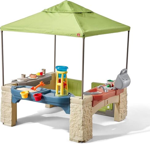 Step2 All Around Playtime Patio with Canopy Playset – Shaded Outdoor Playhouse for Kids with Realistic, Interactive Features, Room for Multiple Toddlers to Play – Dimensions: 60" H x 47.5" W x 47.5" D in Saudi Arabia