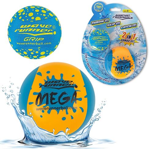 Wave Runner Soft Foam Water Skipping Ball | 2-Pack Bundle | Speed Duo Set Includes Two Water Bouncing Balls Mega Ball & Grip Ball | Great Summer Toy for Beach Swimming Pool River Lake in Saudi Arabia