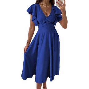 Asvivid Wedding Guest Dresses for Women 2023 Summer V Neck Midi Rehearsal Dinner Long Dress in Saudi Arabia