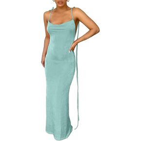 Vssjavun Women’s Summer Spaghetti Strap Sexy Sleeveless Backless Bodycon Party Club Cocktail Dress