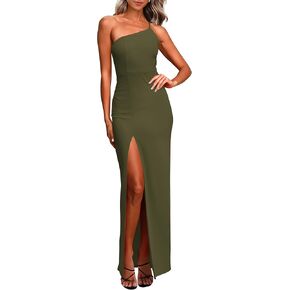 PRETTYGARDEN Women's Summer Formal Wedding Guest Dresses One Shoulder Spaghetti Strap High Slit Maxi Bodycon Dress in Saudi Arabia