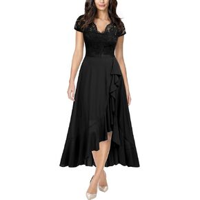 Miusol Women's V Neck Elegant Lace Ruffle Bridesmaid Maxi Dress in Saudi Arabia