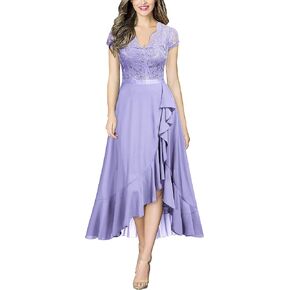 Miusol Women's V Neck Elegant Lace Ruffle Bridesmaid Maxi Dress