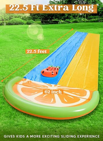 Sloosh 20ft Slip Slide 2 Person Deluxe Water Slides with 2 Boogie Boards Backyard Outdoor Waterslide 2 Sliding Racing Lanes with Sprinklers Summer Toy 20ft x 62in, Orange in Saudi Arabia