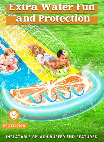 Sloosh 20ft Slip Slide 2 Person Deluxe Water Slides with 2 Boogie Boards Backyard Outdoor Waterslide 2 Sliding Racing Lanes with Sprinklers Summer Toy 20ft x 62in, Orange in Saudi Arabia