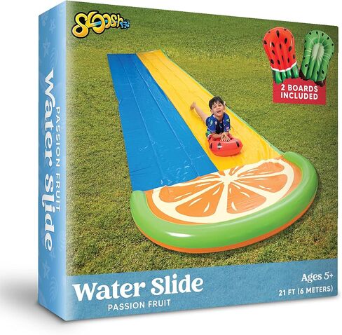 Sloosh 20ft Slip Slide 2 Person Deluxe Water Slides with 2 Boogie Boards Backyard Outdoor Waterslide 2 Sliding Racing Lanes with Sprinklers Summer Toy 20ft x 62in, Orange in Saudi Arabia