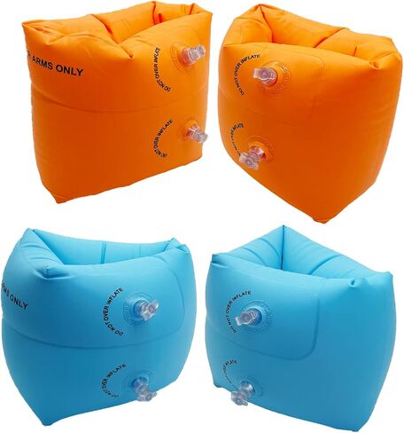 10Leccion 2 Pack Inflatable Arm Floaties for Toddlers, Blow up Water Wings for Kids, Swimming Arm Bands Floatation for Children and Adults 30-150LBS(Blue and Orange) in Kuwait