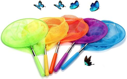 USATDD أطفال تلسكوبي فراشة شباك الصيد كبيرة لاصطياد الحشرات الحشرات الأسماك كاتربيلر الدعسوقة شبكات أدوات خارجية ملونة قابلة للتمديد 34 بوصة (5 حزمة) in Kuwait