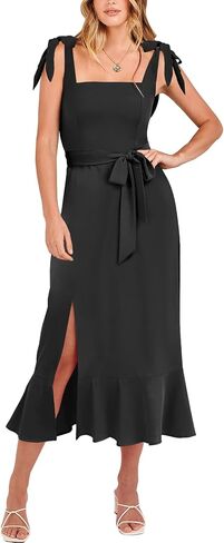 ANRABESS Women's Elegant Bridesmaid Dresses Square Neck Ruffle Split Midi Formal Dress for Wedding Guest Cocktail Party in Kuwait