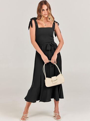ANRABESS Women's Elegant Bridesmaid Dresses Square Neck Ruffle Split Midi Formal Dress for Wedding Guest Cocktail Party in Kuwait