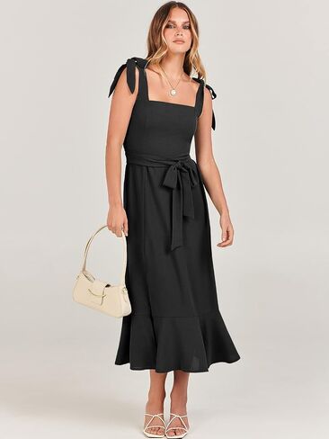 ANRABESS Women's Elegant Bridesmaid Dresses Square Neck Ruffle Split Midi Formal Dress for Wedding Guest Cocktail Party in Kuwait