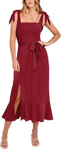 ANRABESS Women's Elegant Bridesmaid Dresses Square Neck Ruffle Split Midi Formal Dress for Wedding Guest Cocktail Party in Kuwait