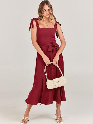 ANRABESS Women's Elegant Bridesmaid Dresses Square Neck Ruffle Split Midi Formal Dress for Wedding Guest Cocktail Party in Kuwait
