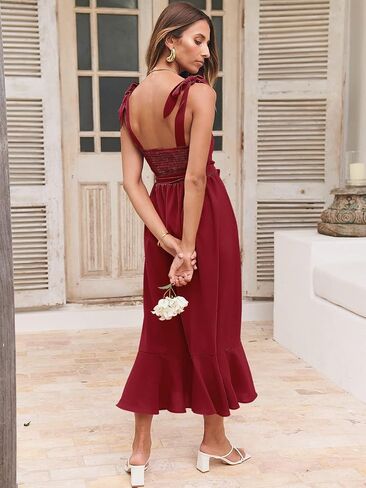 ANRABESS Women's Elegant Bridesmaid Dresses Square Neck Ruffle Split Midi Formal Dress for Wedding Guest Cocktail Party in Kuwait