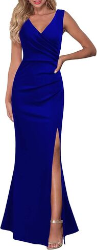 WOOSEA Women Sleeveless V Neck Split Evening Cocktail Long Dress in Saudi Arabia