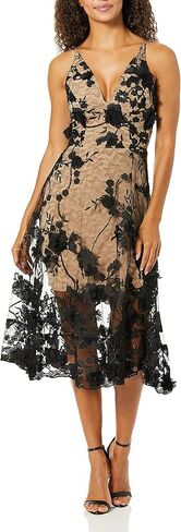 Dress the Population Women's Audrey Spaghetti Strap Midi A-line 3D Floral Dress in Saudi Arabia