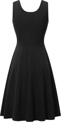 HUHOT Womens Sleeveless V Neck Dress with Pocket Summer Beach Midi Flared Tank Dress in Saudi Arabia