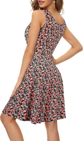 HUHOT Womens Sleeveless V Neck Dress with Pocket Summer Beach Midi Flared Tank Dress in Saudi Arabia