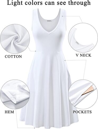 HUHOT Womens Sleeveless V Neck Dress with Pocket Summer Beach Midi Flared Tank Dress in Saudi Arabia