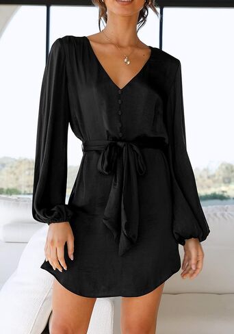 فساتين رسمية قصيرة للسيدات من PRETTYGARDEN بأكمام طويلة منتفخة ورقبة على شكل حرف V لحفلات الكوكتيل وحزام in Kuwait