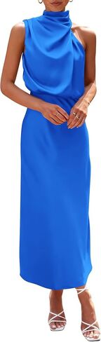 PRETTYGARDEN Women's 2023 Summer Satin Dress Elegant Sleeveless Mock Neck Cocktail Party Maxi Dresses in Kuwait