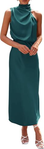 PRETTYGARDEN Women's 2023 Summer Satin Dress Elegant Sleeveless Mock Neck Cocktail Party Maxi Dresses in Kuwait