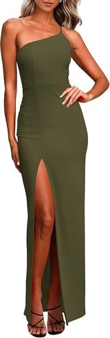 PRETTYGARDEN Women's Summer Formal Wedding Guest Dresses One Shoulder Spaghetti Strap High Slit Maxi Bodycon Dress in Saudi Arabia
