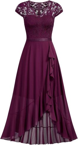 Miusol Women's V Neck Elegant Lace Ruffle Bridesmaid Maxi Dress in Saudi Arabia