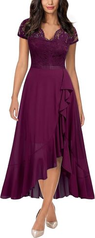 Miusol Women's V Neck Elegant Lace Ruffle Bridesmaid Maxi Dress in Saudi Arabia