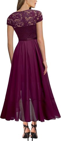 Miusol Women's V Neck Elegant Lace Ruffle Bridesmaid Maxi Dress in Saudi Arabia