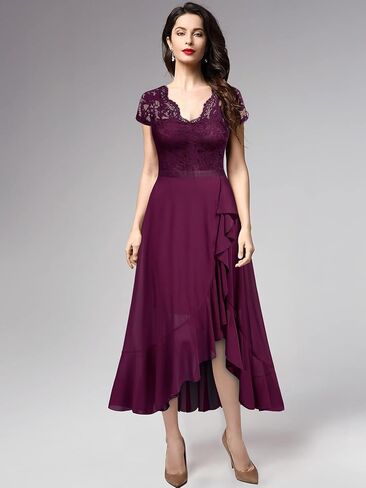 Miusol Women's V Neck Elegant Lace Ruffle Bridesmaid Maxi Dress in Saudi Arabia