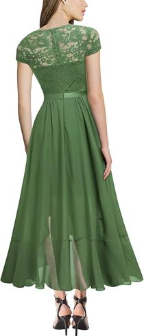 Miusol Women's V Neck Elegant Lace Ruffle Bridesmaid Maxi Dress in Saudi Arabia