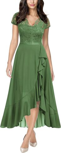 Miusol Women's V Neck Elegant Lace Ruffle Bridesmaid Maxi Dress in Saudi Arabia