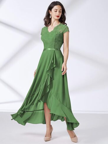 Miusol Women's V Neck Elegant Lace Ruffle Bridesmaid Maxi Dress in Saudi Arabia