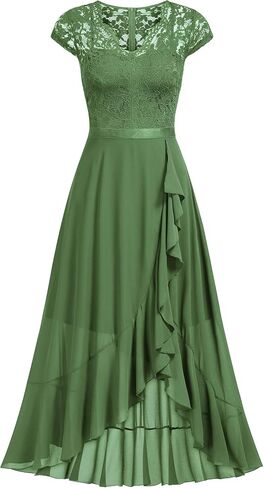 Miusol Women's V Neck Elegant Lace Ruffle Bridesmaid Maxi Dress in Saudi Arabia
