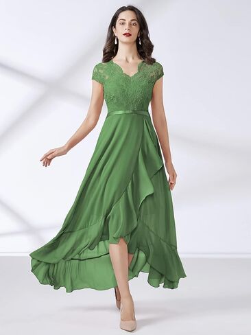 Miusol Women's V Neck Elegant Lace Ruffle Bridesmaid Maxi Dress in Saudi Arabia