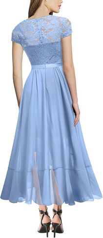 Miusol Women's V Neck Elegant Lace Ruffle Bridesmaid Maxi Dress in Saudi Arabia