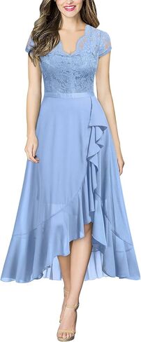 Miusol Women's V Neck Elegant Lace Ruffle Bridesmaid Maxi Dress in Saudi Arabia
