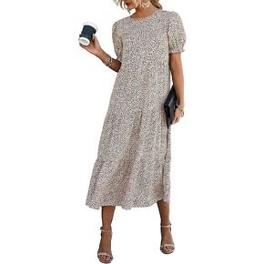 PRETTYGARDEN Summer Dresses for Women 2026 Casual Floral Boho Midi Sun Dress Puff Short Sleeve Flowy Beach Vacation Sundress in Kuwait