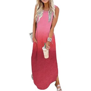 CHUNTIANRAN Women's Maxi Dress Summer Casual Sundress Sleeveless Long Dresses Hawaiian Beach Maxi Dress with Pockets