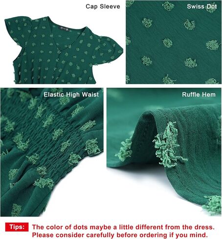 PRETTYGARDEN Womens Dresses 2023 Boho Dress Short Sleeve V Neck Swiss Dot Ruffle Tiered Maxi Dress Smocked Cocktail Dresses in Saudi Arabia