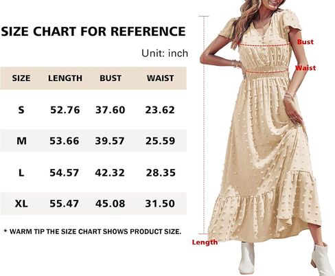 PRETTYGARDEN Womens Dresses 2023 Boho Dress Short Sleeve V Neck Swiss Dot Ruffle Tiered Maxi Dress Smocked Cocktail Dresses in Kuwait