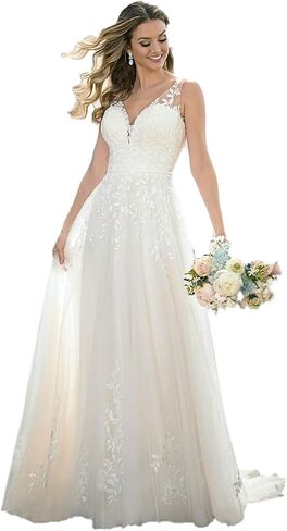Wedding Dress for Bride 2020,Beach Vintage A Line Backless Boho Lace Summer Wedding Dresses Women Plus Size Wedding Dress in Saudi Arabia