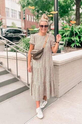 PRETTYGARDEN Summer Dresses for Women 2026 Casual Floral Boho Midi Sun Dress Puff Short Sleeve Flowy Beach Vacation Sundress in Kuwait