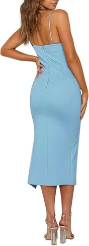فستان LYANER نسائي بأشرطة سباغيتي وحاشية مقسمة بدون أكمام وسحاب Bodycon متوسط ​​الطول in Kuwait