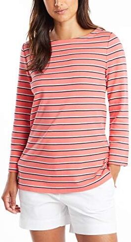 Nautica Women's Boatneck 3/4 Sleeve 100% Cotton Shirt in Saudi Arabia